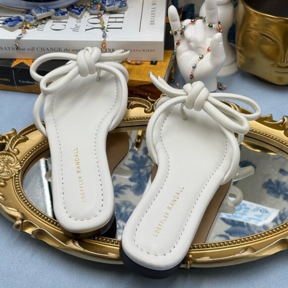 🆕 LOEFFLER RANDALL 🧿 NWOB Hadley Leather Bow Flat Sandals, White - Sz 6 B - Picture 12 of 14